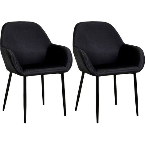 The Home Deco Factory – Fauteuil relax en velours côtelé noir – Style scandinave – Dimensions L55,7 x l59,2 x H85 cm – Hauteur assise 45,5 cm – Pieds métal noir (1/8)