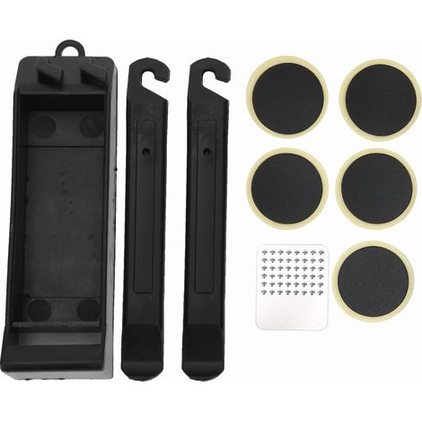 Kit de réparation pneu vélo - Outils crevaison, démonte-pneu, rustine sans colle + râpe (1/5)