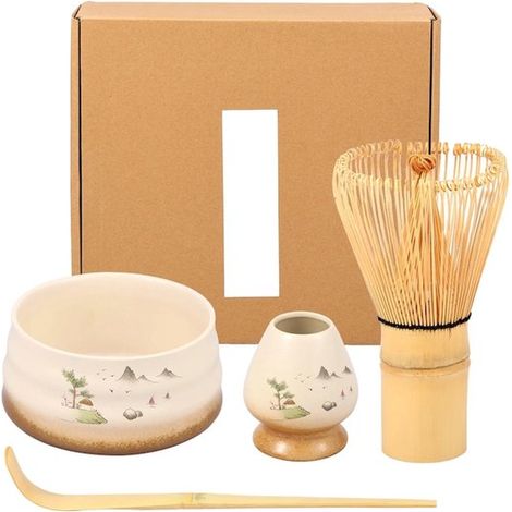 Ensemble d'ustensiles de cuisine pour matcha - Coffret matcha - Bol à matcha en céramique - Fouet en bambou - Support pour fouet à matcha - Ensemble de cuillères à matcha (1/5)