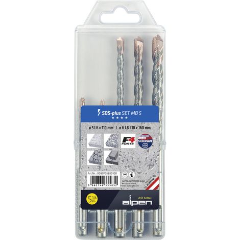 Alpen Hammerbohrer-Set SDS-plus MB5 5tlg Ø 5/6x110 mm 6/8/10x160 mm 80705680100