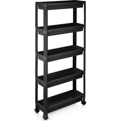 5-Tier Narrow Rolling Cart with Handles, Black, 18.5 cm Wide