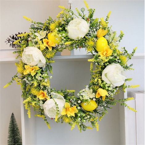 Guirlande Citron - Roses Jaunes Artificielles - 42 cm - Pour Porte D'Entrée Intérieur Extérieur - 1 Pièce (1/5)