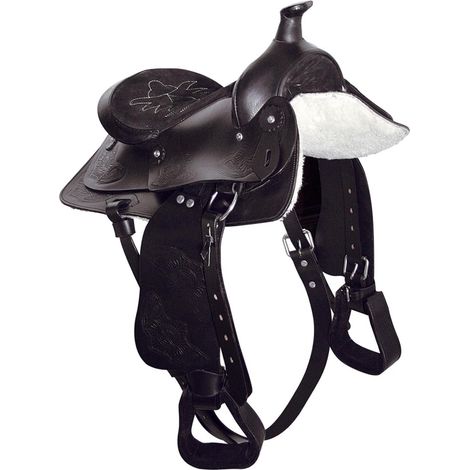 nero - Selle western junior en cuir de la taille d'un poney, complète avec sitepod et étriers