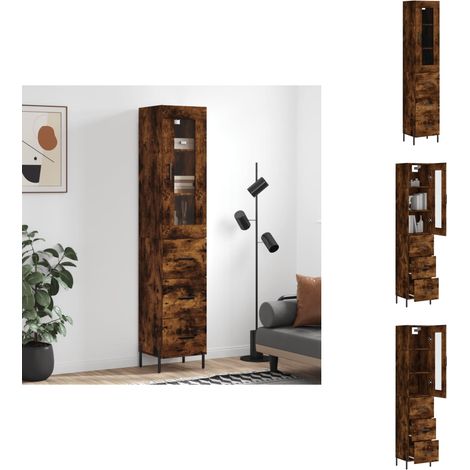 Highboard Räuchereiche 34,5x34x180 cm Holzwerkstoff - Helles Wohnzimmerschrank - Sideboard - Regal - Hochschrank - Eichefarben (1/5)