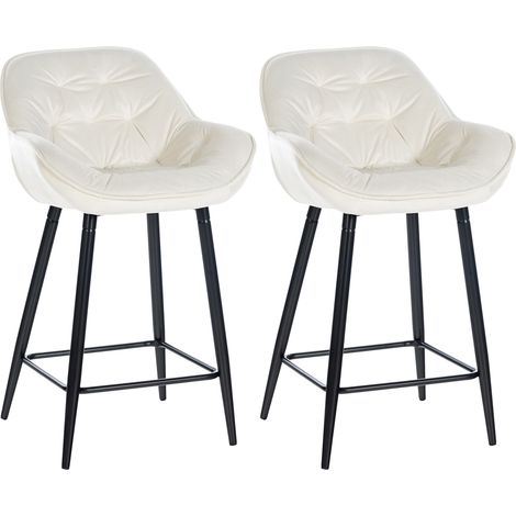 Set di 2 sgabelli da bar moderni in velluto crema con seduta imbottita e avvolgente e gambe in metallo nero 100006242