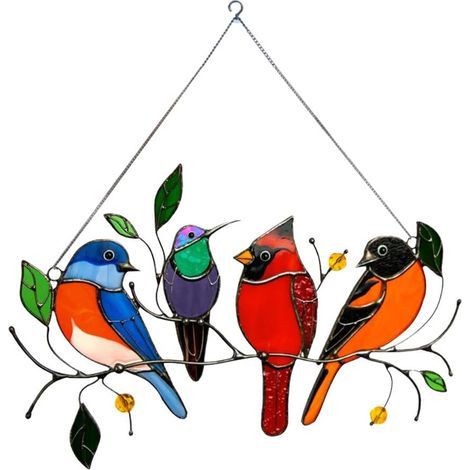 Bunte Vögel an einem Draht, Fensterdekoration, Ornamente (1/5)
