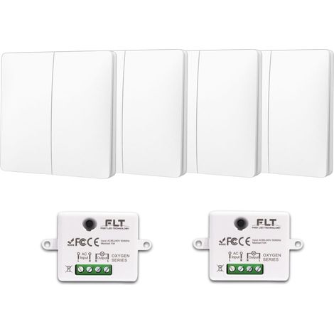 Kit interrupteur va et vient sans fil et sans pile radio - Auto alimenté piézoélectrique - 4 boutons double allumage + 2 récepteurs radios (1/5)