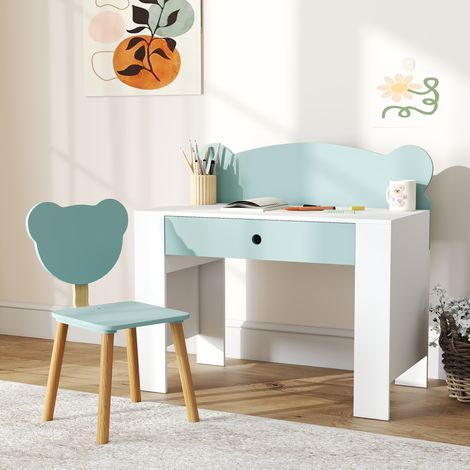 Bureau enfant avec chaise, table enfant et chaise avec tiroir et large plateau, 80 x 41 x 74,5 cm, vert (1/5)