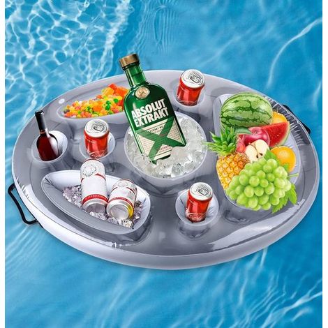 Bandeja hinchable, piscina flotante con 8 agujeros, fabricada en PVC, hinchable, adecuada para colocar bebidas, verano, spa, playa, fiestas y otras ocasiones. (1/5)