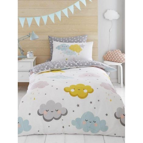 Housse de couette coton réversible blanc gris motif décoratif (1/2)