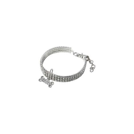 Magnifique collier à trois rangs de strass pour chat ou chien, orné de strass blancs. (1/5)