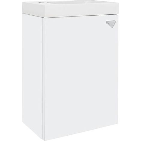 Meuble sous-vasque + vasque en fonte minérale ELYP 1 porte blanc brillant butée à gauche 400x609x220mm (1/5)