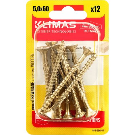 Vis Charpente Bois Klimas, 5 x 60 mm, Empreinte Torx, Tête Fraisée, Blister 12 Pièces (1/5)