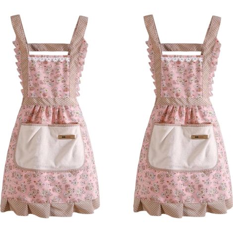 2 Pièces Rose Réglable Tabliers,Ablier de Cuisine avec Poches,Tablier de Cuisine pour Hommes Femmes Tâches Ménagères Cuisine Jardinage Pâtisserie Café (1/5)
