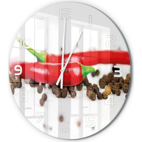 Horloge Murale Ronde Chambre Silencieuse en Verre Sans Tic-Tac Design Moderne Piment et poivre fi 60 cm (1/5)