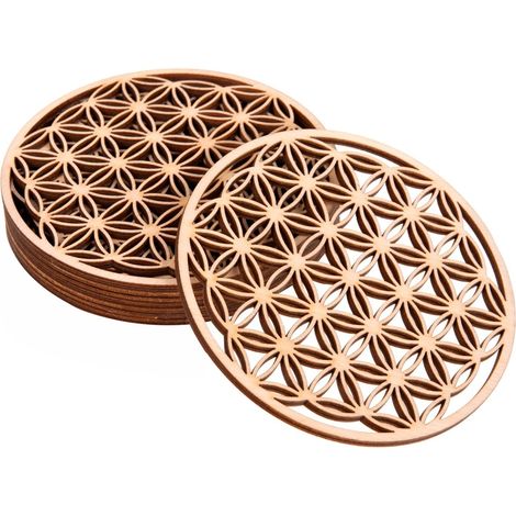 Set de 6 Sous-verre, Motif Fleur de Vie, Bois Contreplaqué 10x10cm, Pour Méditation et Décoration Intérieure (1/5)