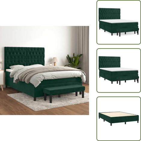 Tête de lit réglable - vidaXL Sommier à lattes de lit et matelas Vert foncé 140x190cm Velours - Banc multifonctionnel (1/5)