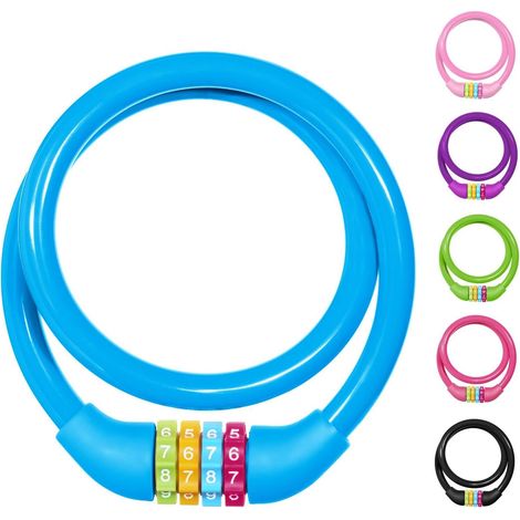 Cadenas Velo, 65cm Verrouillage à Vélo Antivol, Bleu Câble Antivol avec 4 Chiffres Intelligente Code, Antivol Code pour Vélo Scooter Motos VTT (1/5)