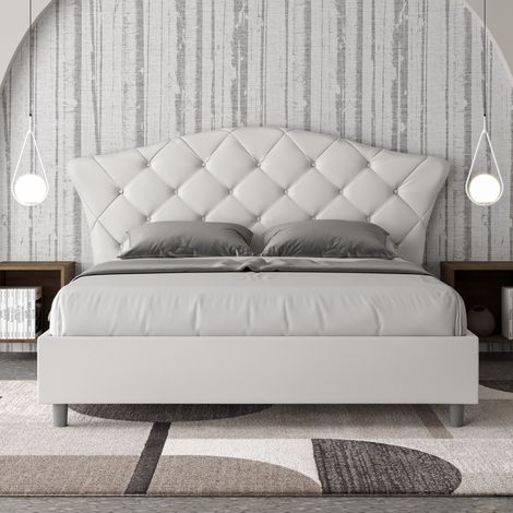 Letto matrimoniale senza rete imbottito 160x190 similpelle bianco Langre (1/4)