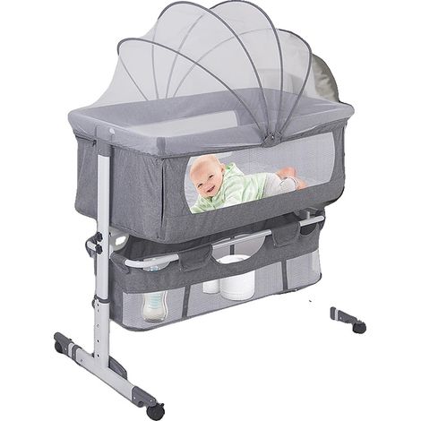 Lit de bébé, Hauteur réglable, Facile à installer, GRIS (1/2)