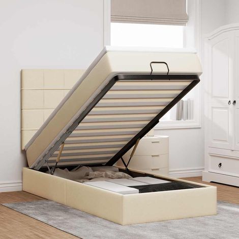 Cadre de lit ottoman avec matelas crème 90x190 cm tissu vidaXL (1/5)