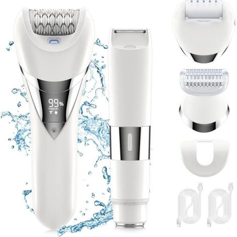 Rasoir À Cheveux - Épilateur - Étanche IPX7 - 2 Vitesses - 60 Min Autonomie - USB Rechargeable - Pour Corps Visage Maillot - Lot De 2 Avec Lime À Pieds (1/5)