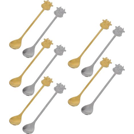 10 cuillères à café en acier inoxydable à motifs de dessins animés, dorées et argentées (1/5)