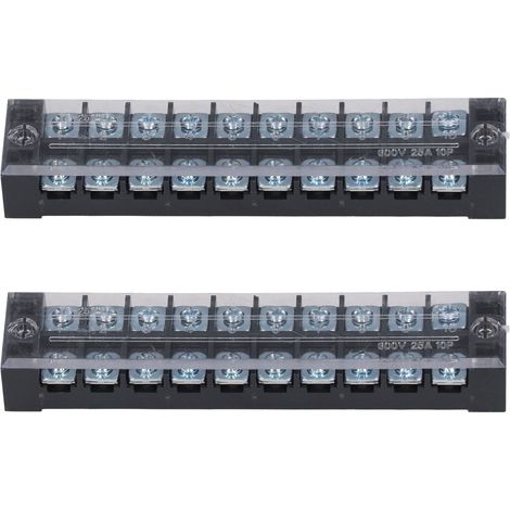 Barre de jonction double rangée haute intensité, bloc de connexion à vis 600V 25A, 2 pièces 10 positions avec couvercle (2510) (1/5)