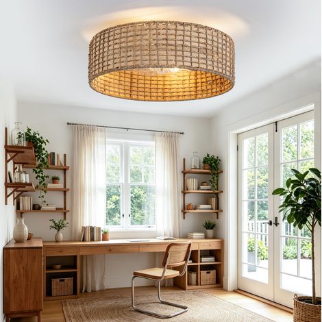 Leuchtender Deckenventilator 50x50x20 cm aus kupferfarbenem Rattan mit Fernbedienung – MEUBLIV (1/5)