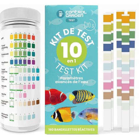 160 tiras reactivas para acuario 10 en 1  Análisis de agua dulce, agua salada y estanques  Pruebas de pH, cloro, nitritos, nitratos, amonio, GH, KH y más (1/5)