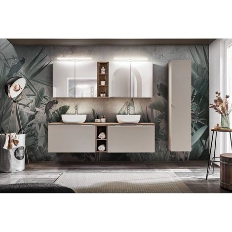 Ensemble salle de bain double vasques 180 cm + 6 éléments - Rosario Taupe - Livraison gratuite