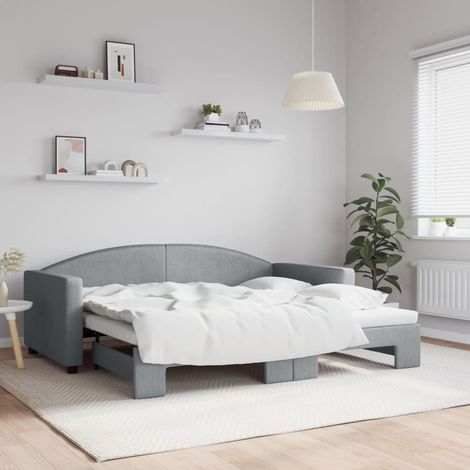 Lit de jour avec lit gigogne-Canapé-lit gris clair 90x190 cm tissu 475479 (1/5)
