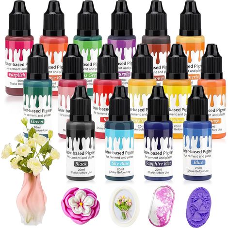 Colorant Plâtre pour Moulage, 16 couleurs Pigment à base d'eau pour poudre de coulée, béton, plâtre, peinture liquide, ciment, moulage de résine bricolage artisanat, 20 ml Chacun