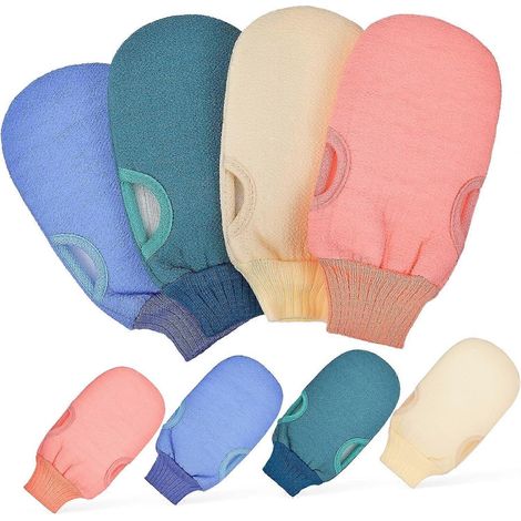 Lot de 8 gants exfoliants naturels pour le bain, éponges de luffa, gant de gommage corporel, exfoliant pour éliminer les peaux mortes. (1/5)