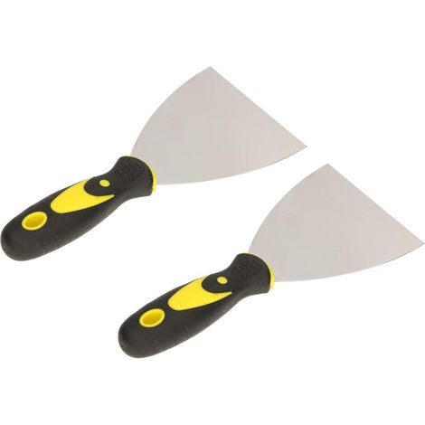 set de 2 spatules de peintre en inox 100 mm Spatule de plâtrier Spatule universelle Grattoirs pour enlever Couteau à palette avec manche en caoutchouc (1/5)