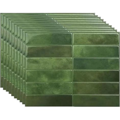 10 selbstklebende 3D-Wandfliesen – wasserfeste, dekorative Wandpaneele zum Abziehen und Aufkleben, für Wohnzimmer, Dunkelgrün