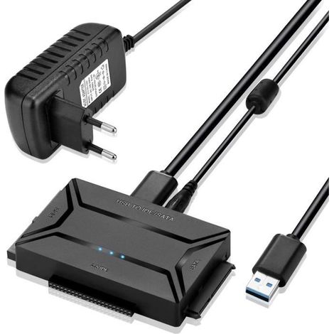 Adaptateur USB 3.0 vers IDE SATA pour 2.5'" 3.5'" HDD SSD - Noir (1/4)