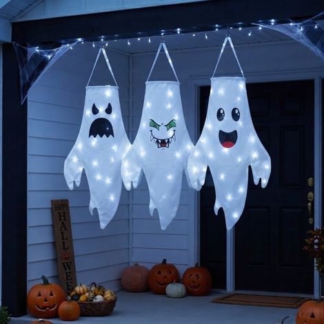 3 Pack Chilling Hanging LED Halloween Ghosts (1/3)