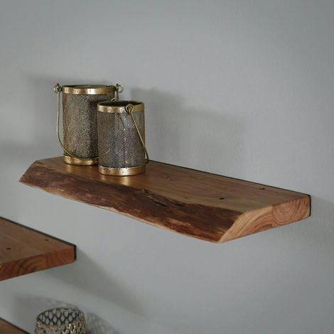 Pier Import – Étagère murale en bois massif d'acacia 60 cm – Bordure naturelle – Fixation murale invisible – Charge maximale 8 kg (1/5)