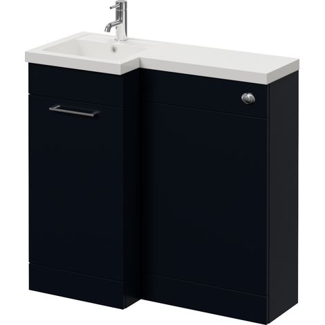 Napoli 390 Deep Blue 900mm Single Door Vanity Unit Toilet Suite with Left Hand Square Lucia Basin - 900mm - Chrome 160mm HandleWithout Kingston Toilet Pan