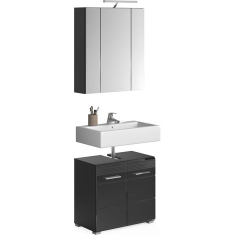 Set per il bagno: mobile sottolavabo – Nero lucido – KLEANKIN
