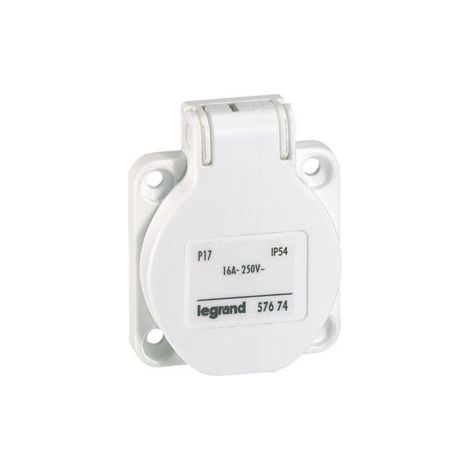 Legrand – Prise modulaire P17 à brochage domestique IP54 16A – 250V – plastique avec volet blanc – Encombrement réduit pour espaces confinés