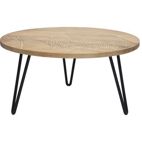 Couchtisch rund strukturiert aus Mangoholz und schwarzem Metall VIBES