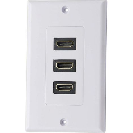 3 Port HDMI 2.0 Plaque murale Composant HDMI Composant Composite Audio Prise de montage murale, Support 4K 60Hz 1080P Parfait pour projecteur et cinéma maison blanc (3 HDMI)-Chrom (1/4)