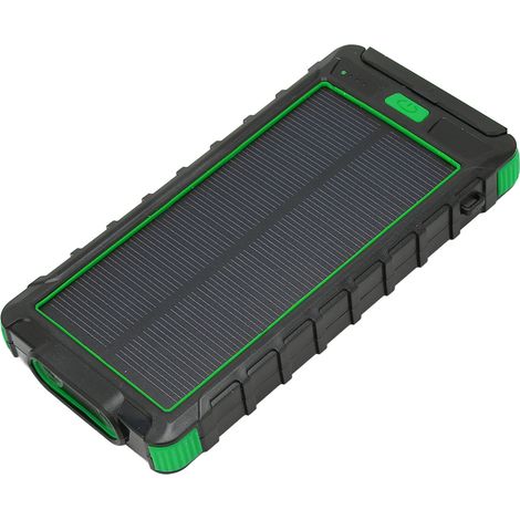 Chargeur solaire portable pour téléphone 20 000 mAh avec boussole et lampe torche LED pour l'extérieur, noir et vert. (1/5)