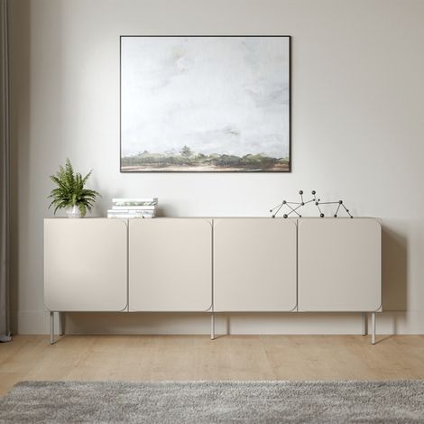 Credenza Canino, Madia 2 Ripiani, Apertura Battente, 4 Ante, 200x42x75h cm Beige (1/4)
