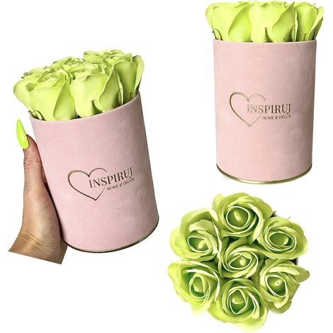 Flowerbox Inspiruj - Scatola rosa con rose di sapone - n. 15 Verde (1/5)