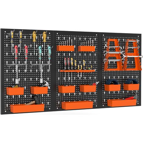 COSTWAY Pegboard Wall Organizer 9-Bin Parts Rack Organizer w/Hammer Racks-Orange (1/5)