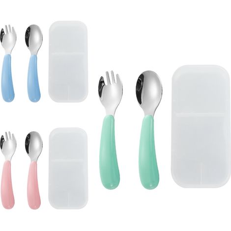 Couverts Enfant - Fourchettes Et Cuillères En Acier Inoxydable Et Silicone Alimentaire - Poignées Épaisses Antidérapantes - Longueur Adaptée Aux Débutants - Lot De 6 Pièces (1/5)