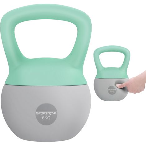 Kettlebell, gris, 19 x 19 x 28 cm, 8 kg, antidérapant, pour sport à domicile, entraînement fitness, renforcement musculaire (1/5)